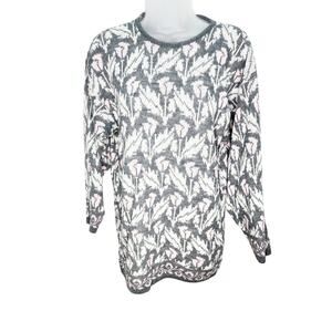 Vintage American Pride Acrylic Gray & Pink Flower Long Sleeve Women's Sweater M